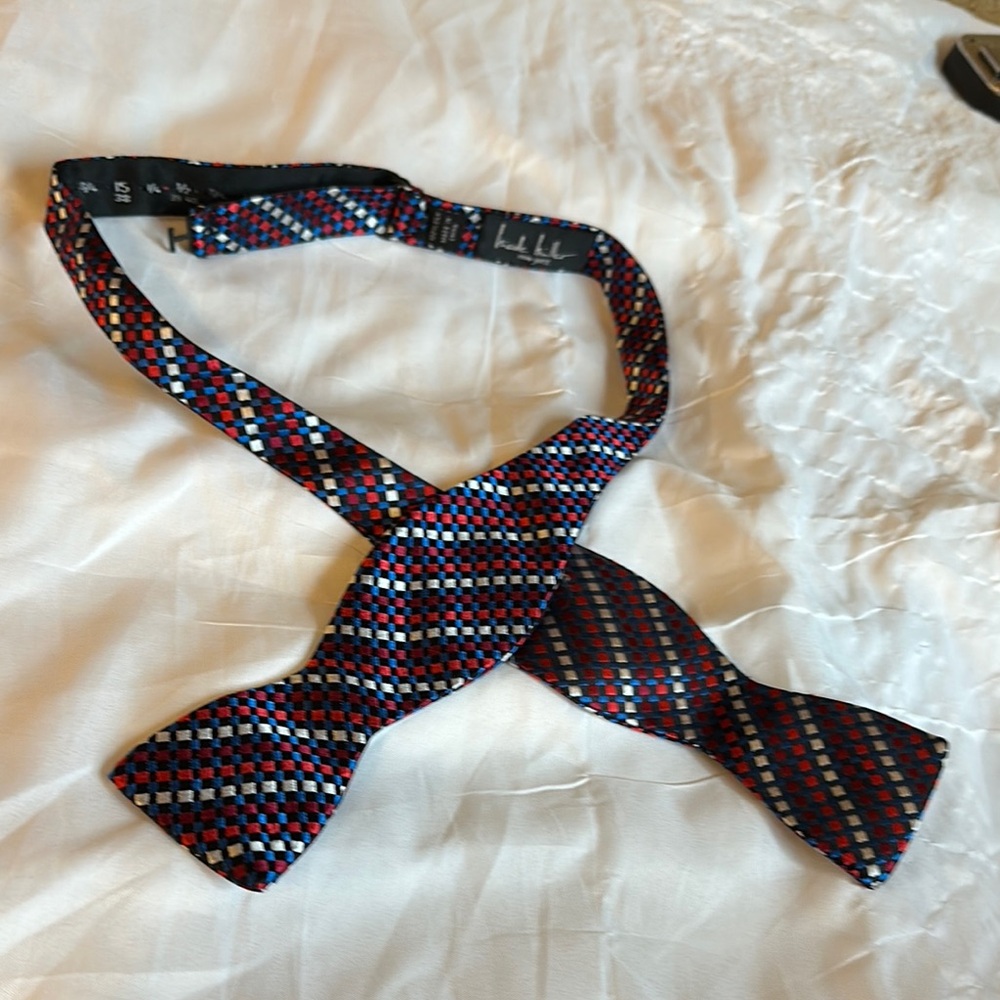 Nicole Miller Red and Blue Silk Bow Tie